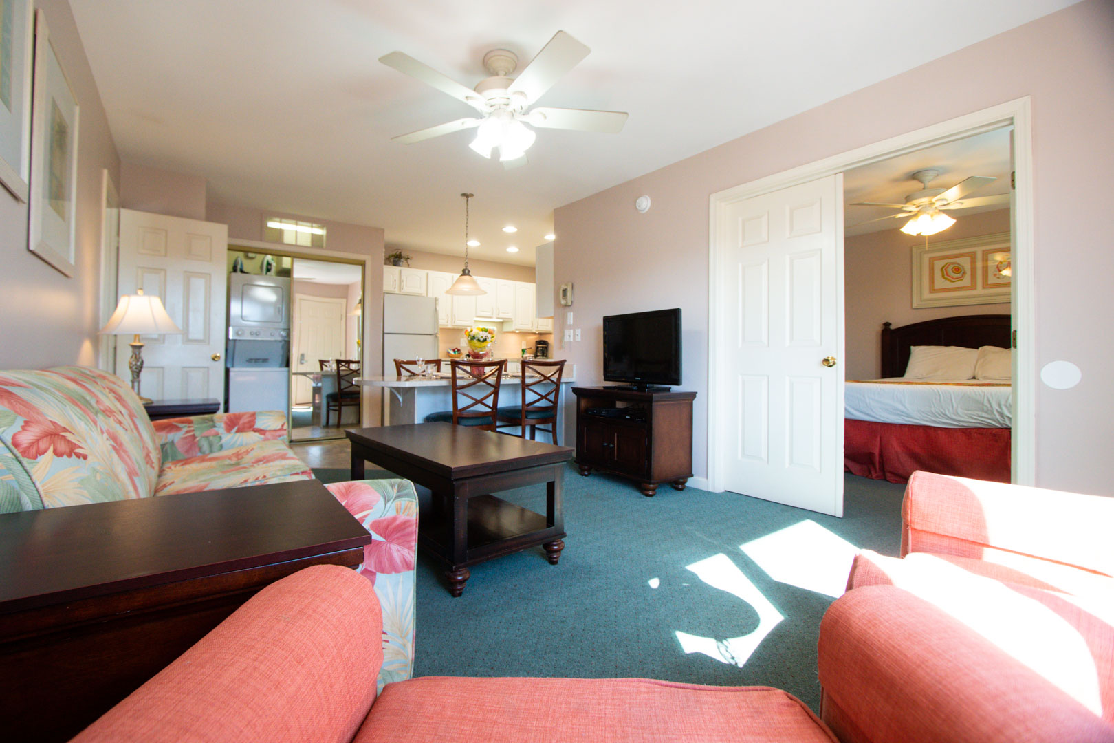 A vibrant living room area at VRI's Club Ocean Villas II in Ocean City, Maryland.